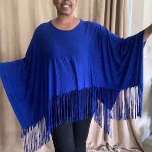 Fringe Poncho, Blue, size 1X